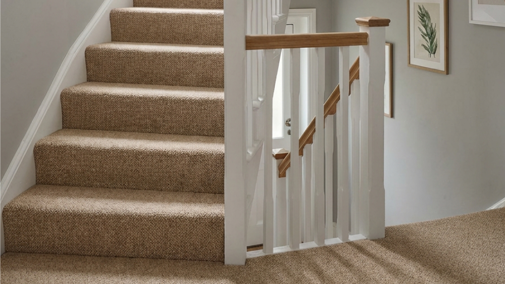 Carpet for stairs installed on a modern staircase in Dubai